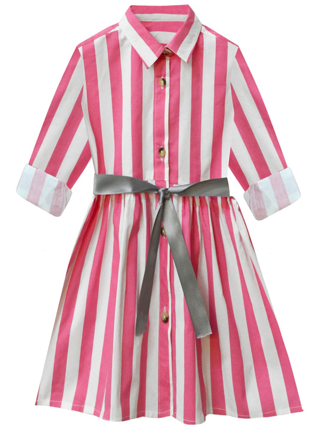 

A T U N Girls Pink & White Striped Shirt Dress