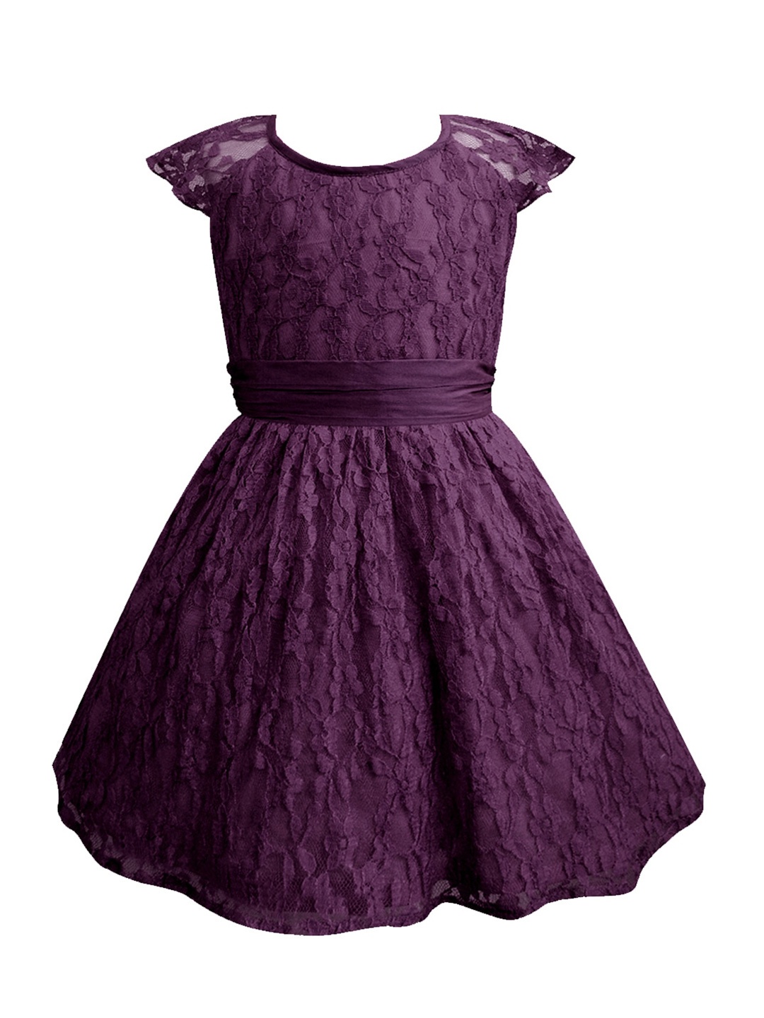 

A T U N Purple Self Design Lace Fit & Flared Dress