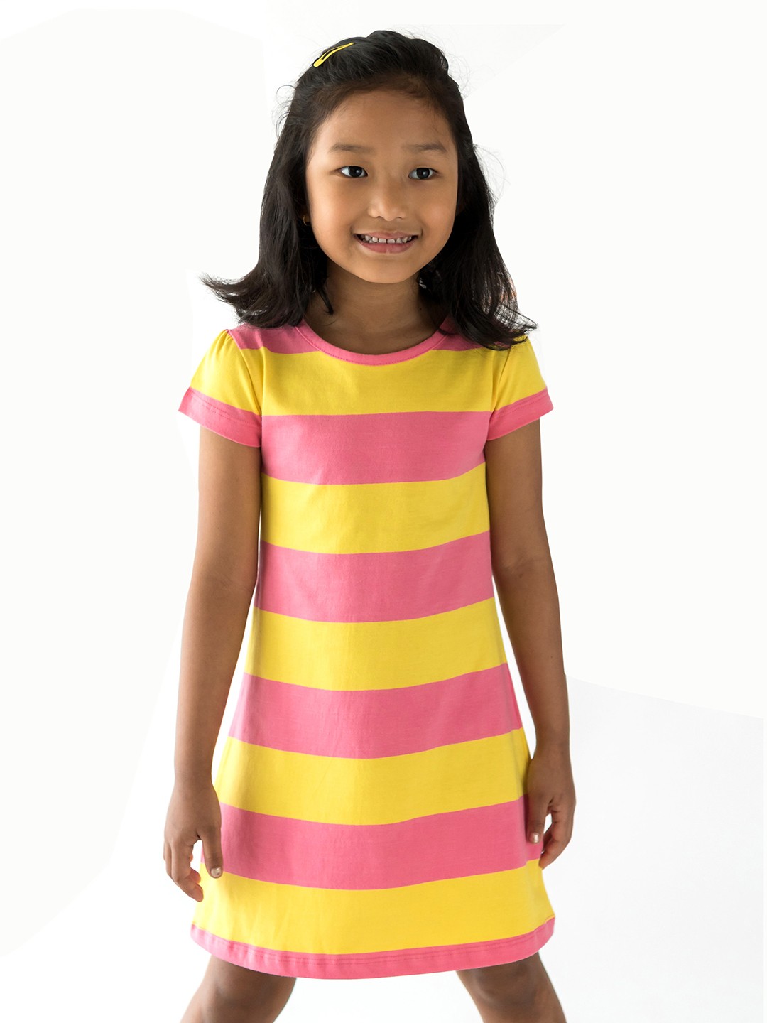 

Campana Pink & Yellow Striped Pure Cotton T-shirt Dress