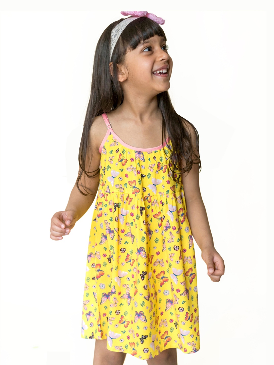 

Campana Yellow & Pink Floral A-Line Dress