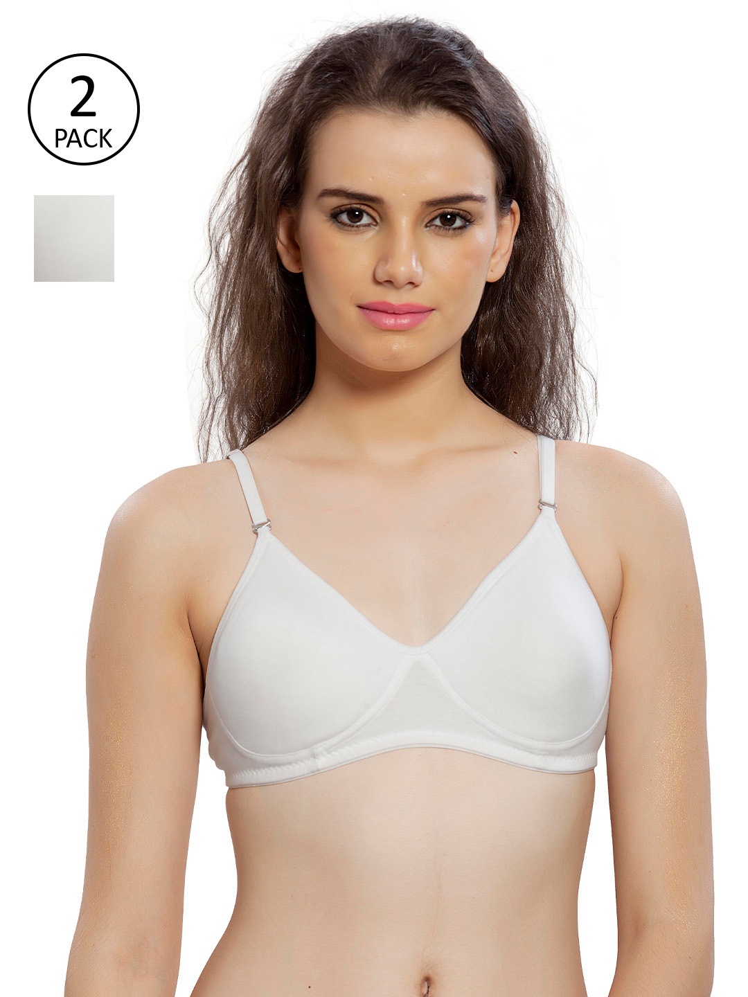 

Lady Love Women Set Of 2 White Cotton Solid T-Shirt Bras