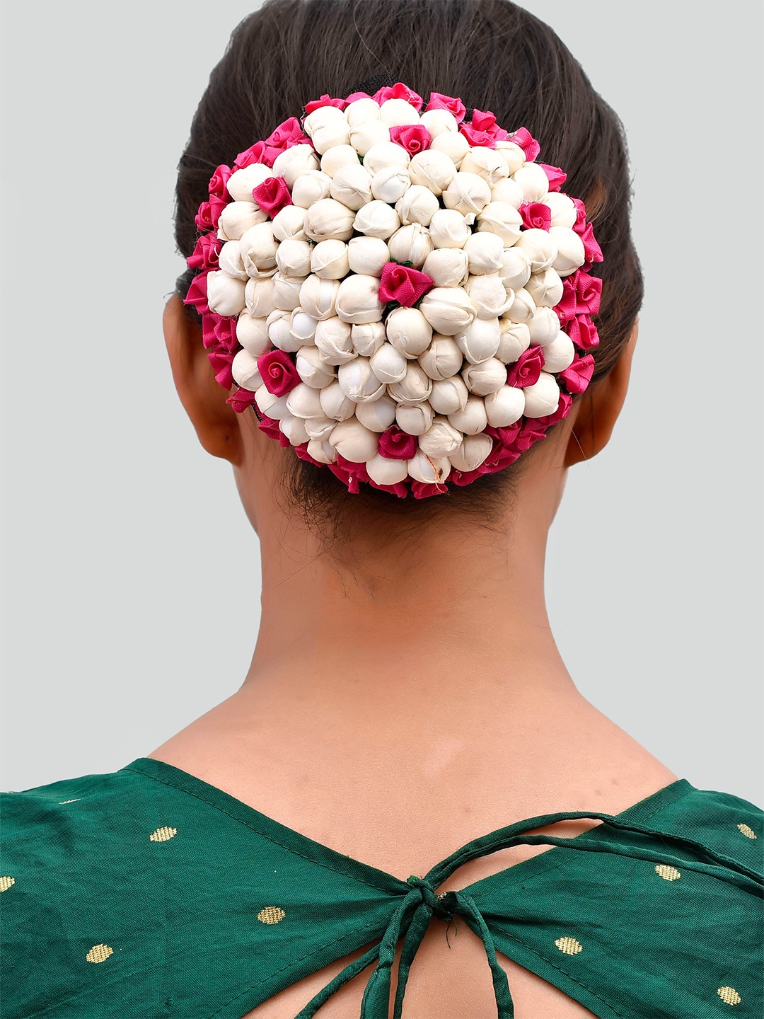 

Silvermerc Designs Women Mogra and Rose Flower brida juda Cover Hair Accessory, White