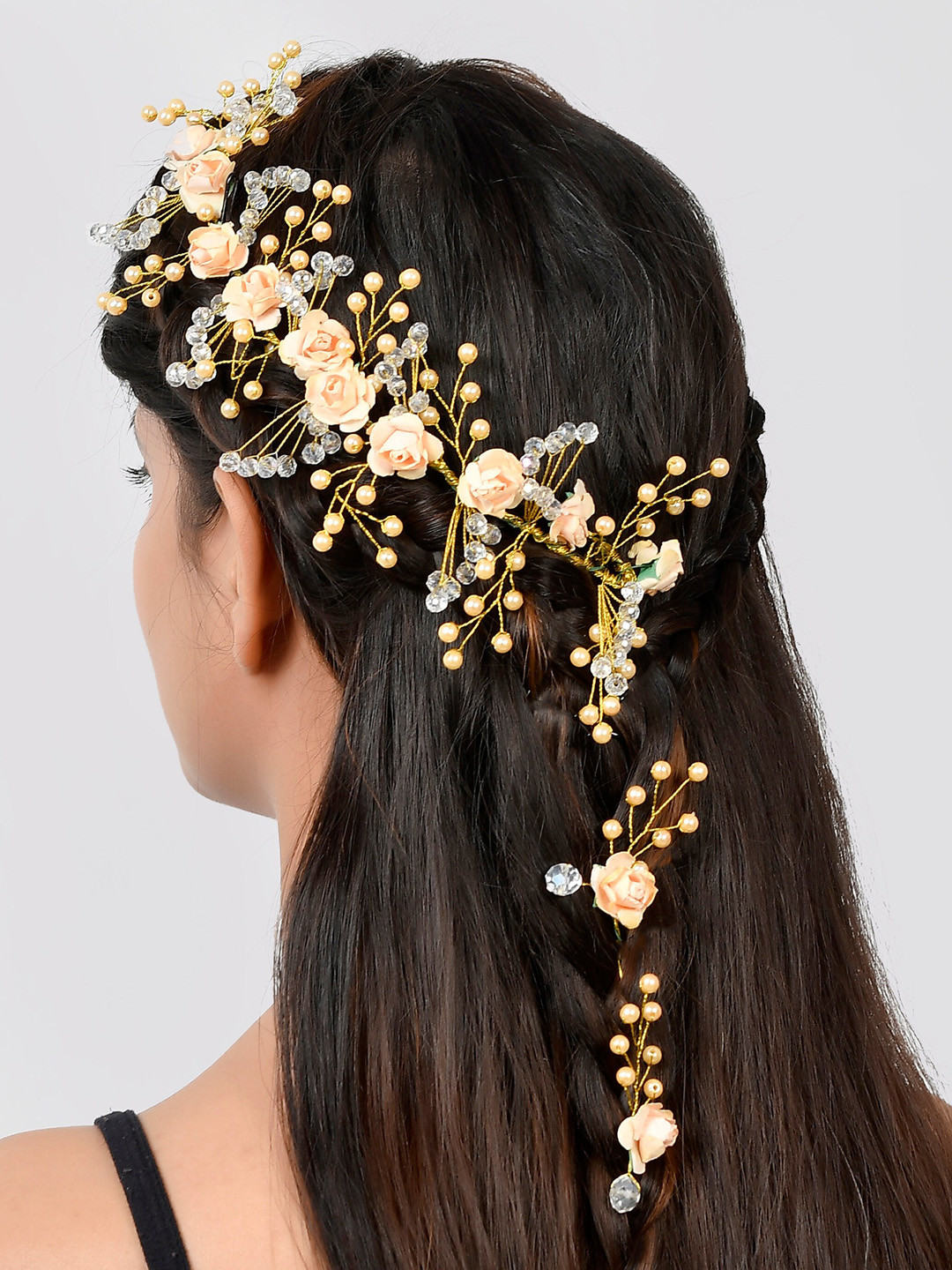 

Silvermerc Designs Women Gold-Toned & Peach-Coloured Set of 3 Embellished Hair Accessory Set