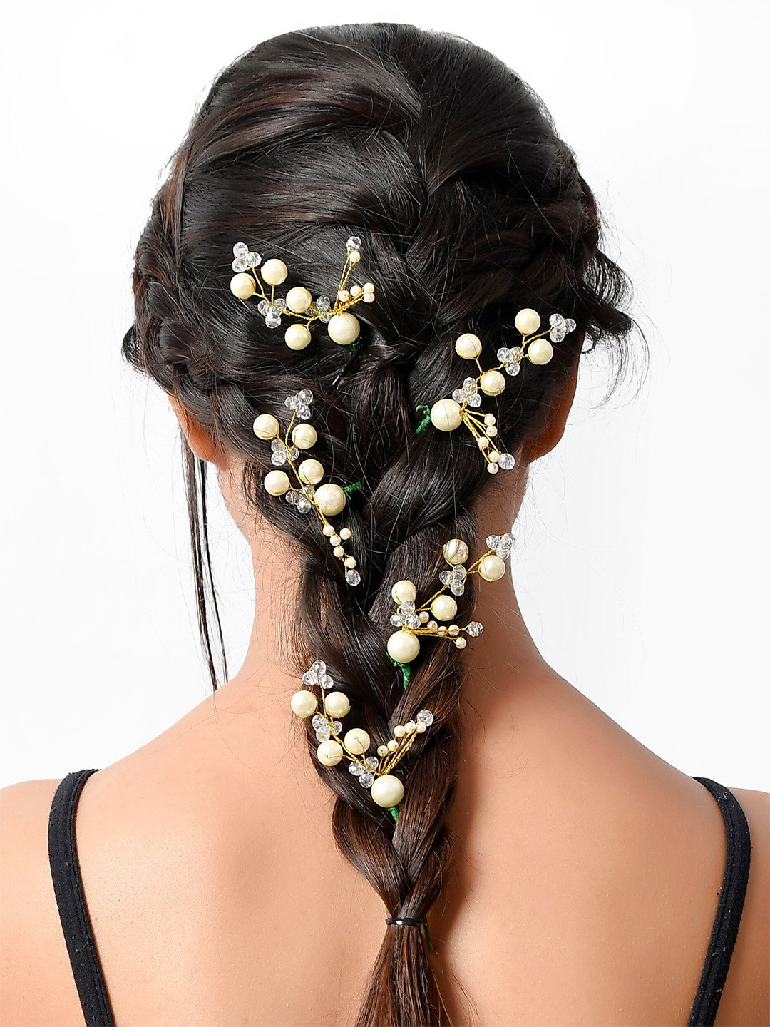 

Silvermerc Designs Women Gold-Toned & White Set of 5 Embellished U Pins