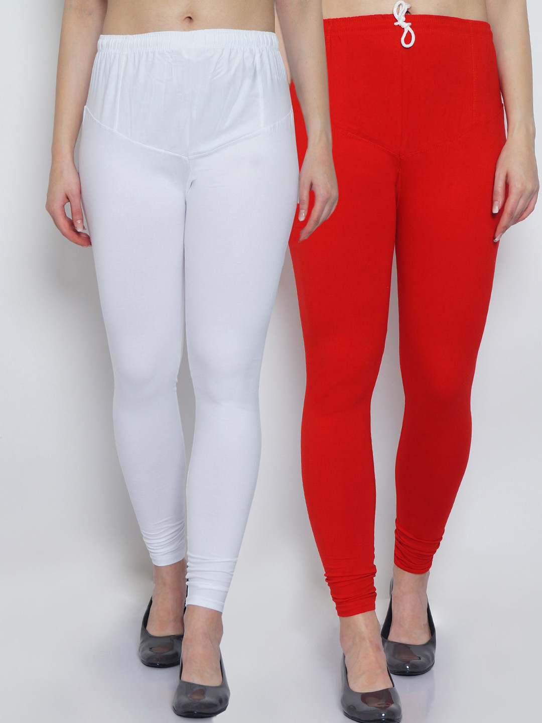 

GRACIT Woman Pack of 2 Solid White & RedChuridar Length Legging