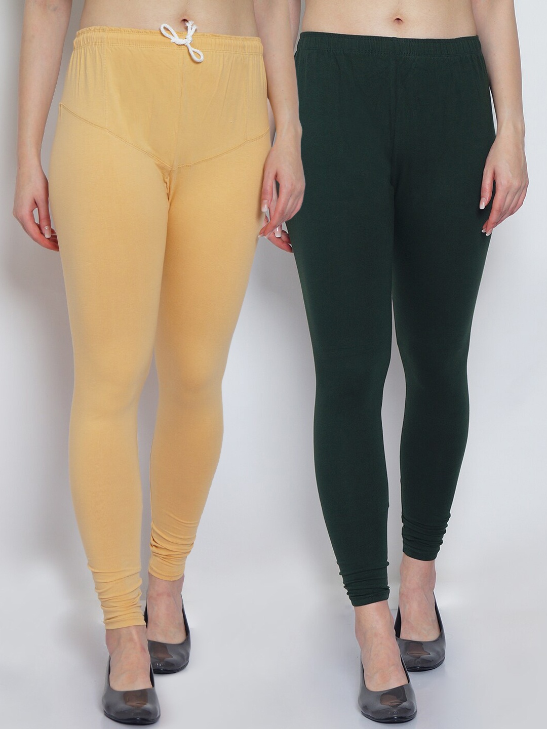 

GRACIT Women Pack of 2 Solid Churidar Length Leggings, Beige
