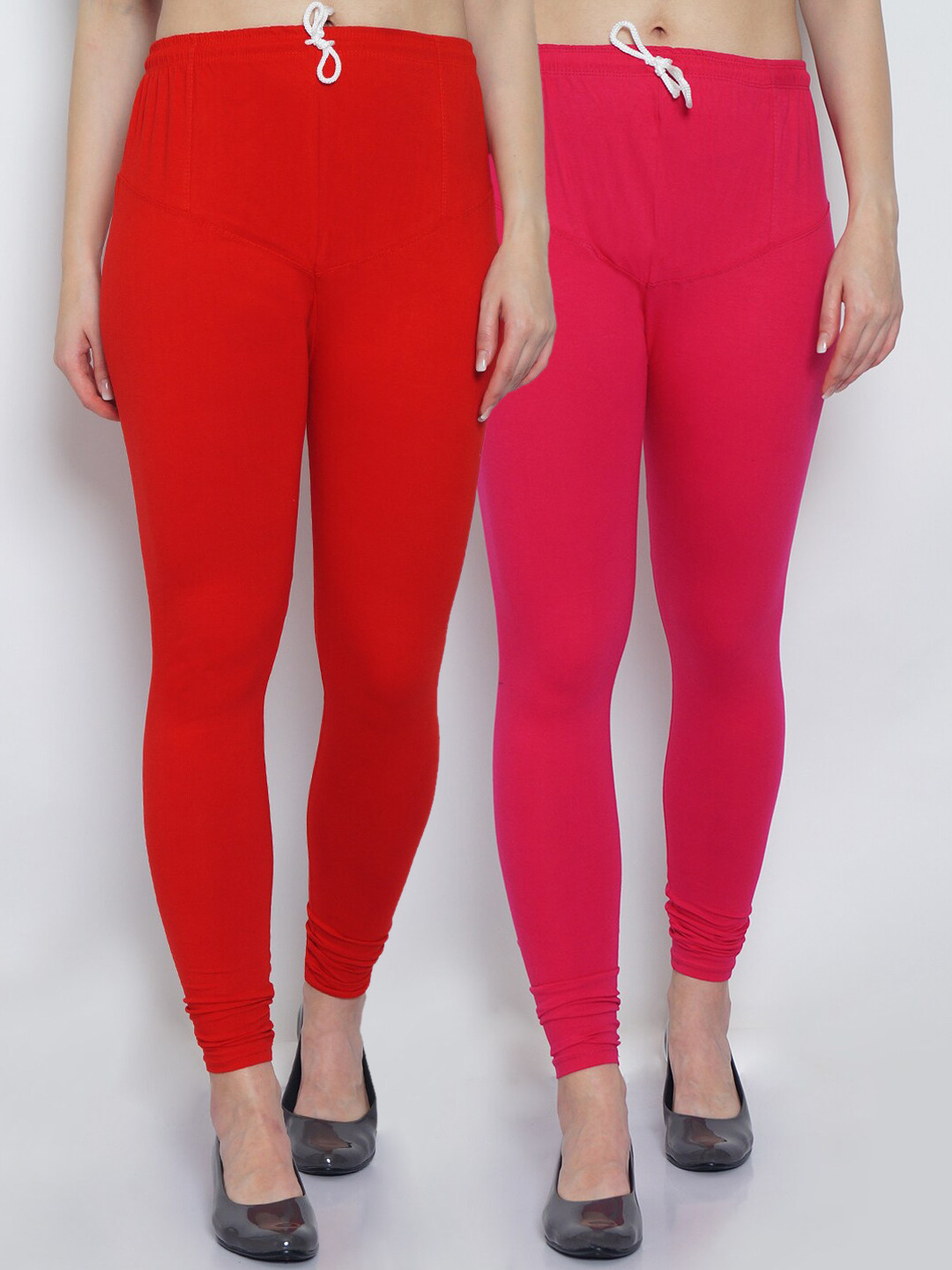 

GRACIT Woman Pack of 2 Solid Red & Pink Churidar Length Legging