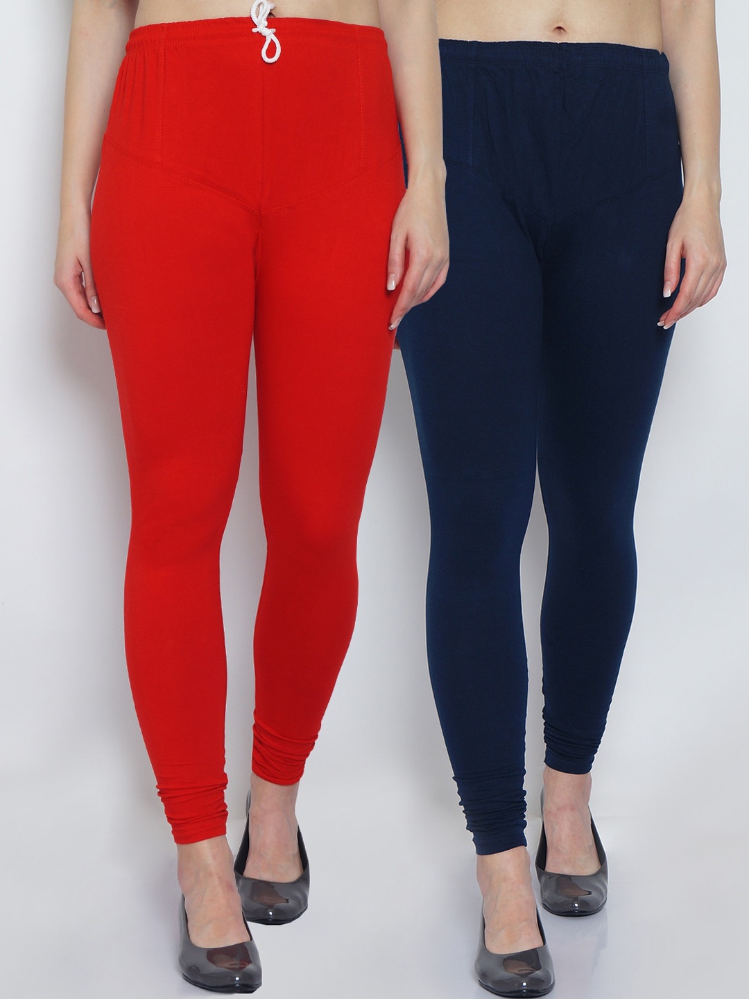 

GRACIT Women Pack Of 2 Red & Navy Blue Solid Churidar-Length Leggings