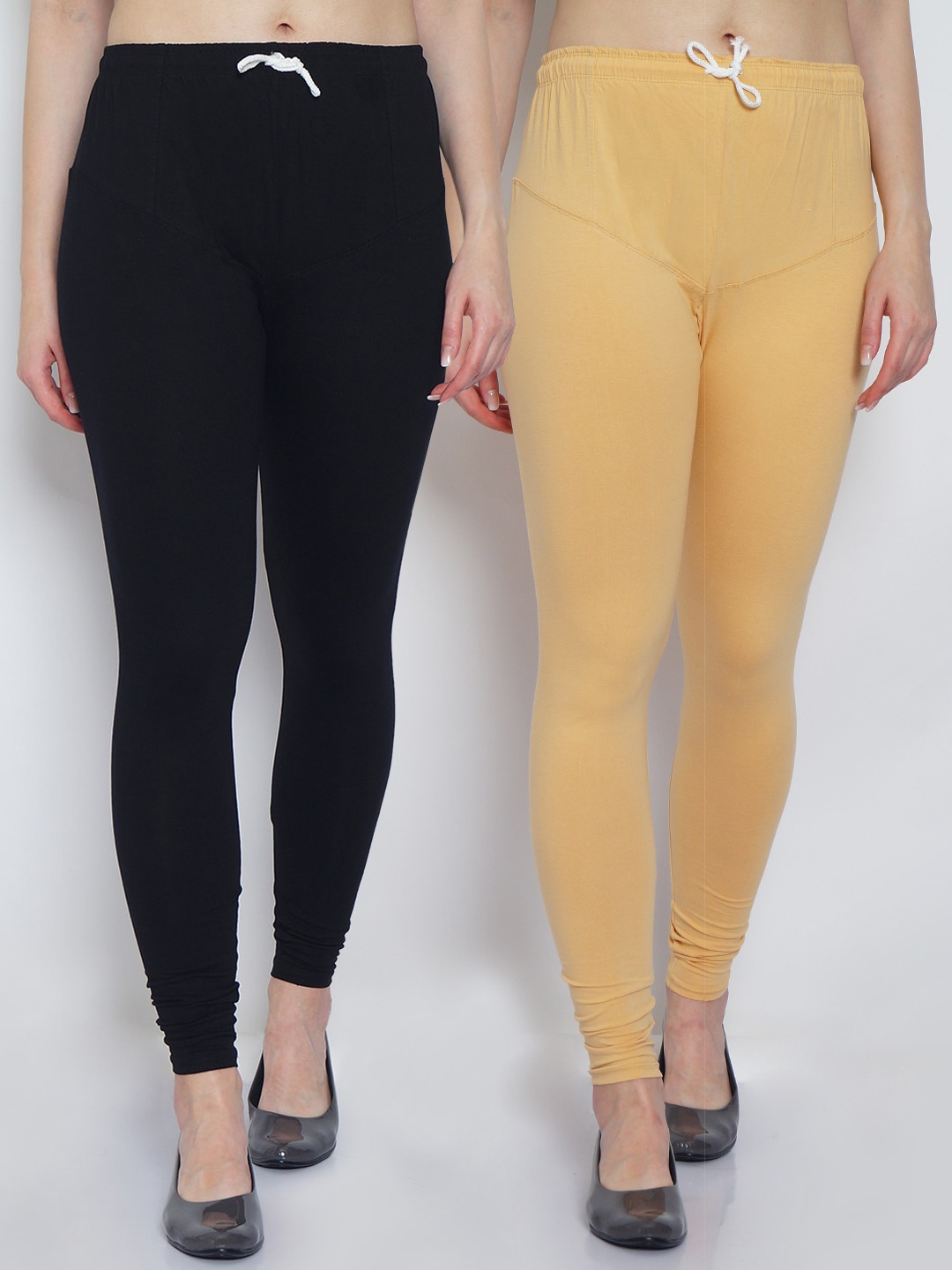 

GRACIT Women Pack of 2 Solid Churidar Length Legging, Black