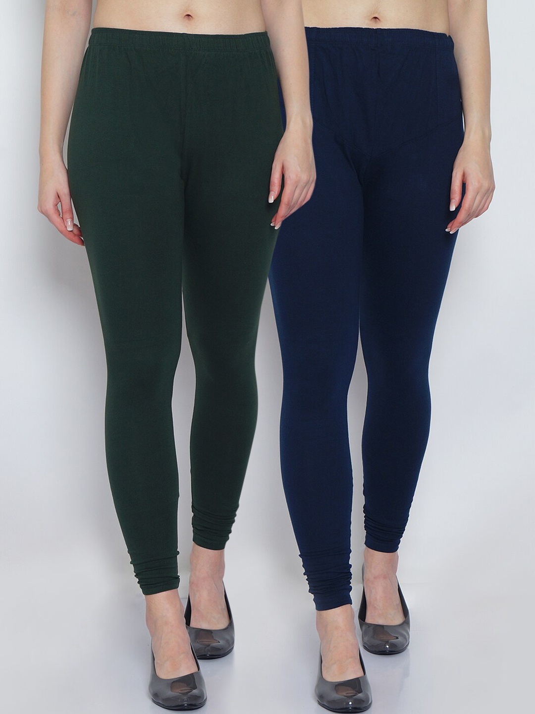 

GRACIT Woman Pack of 2 Solid Green & Navy Churidar Length Legging