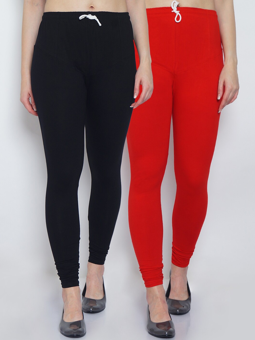 

GRACIT Woman Pack of 2 Solid Black & Red Churidar Length Legging