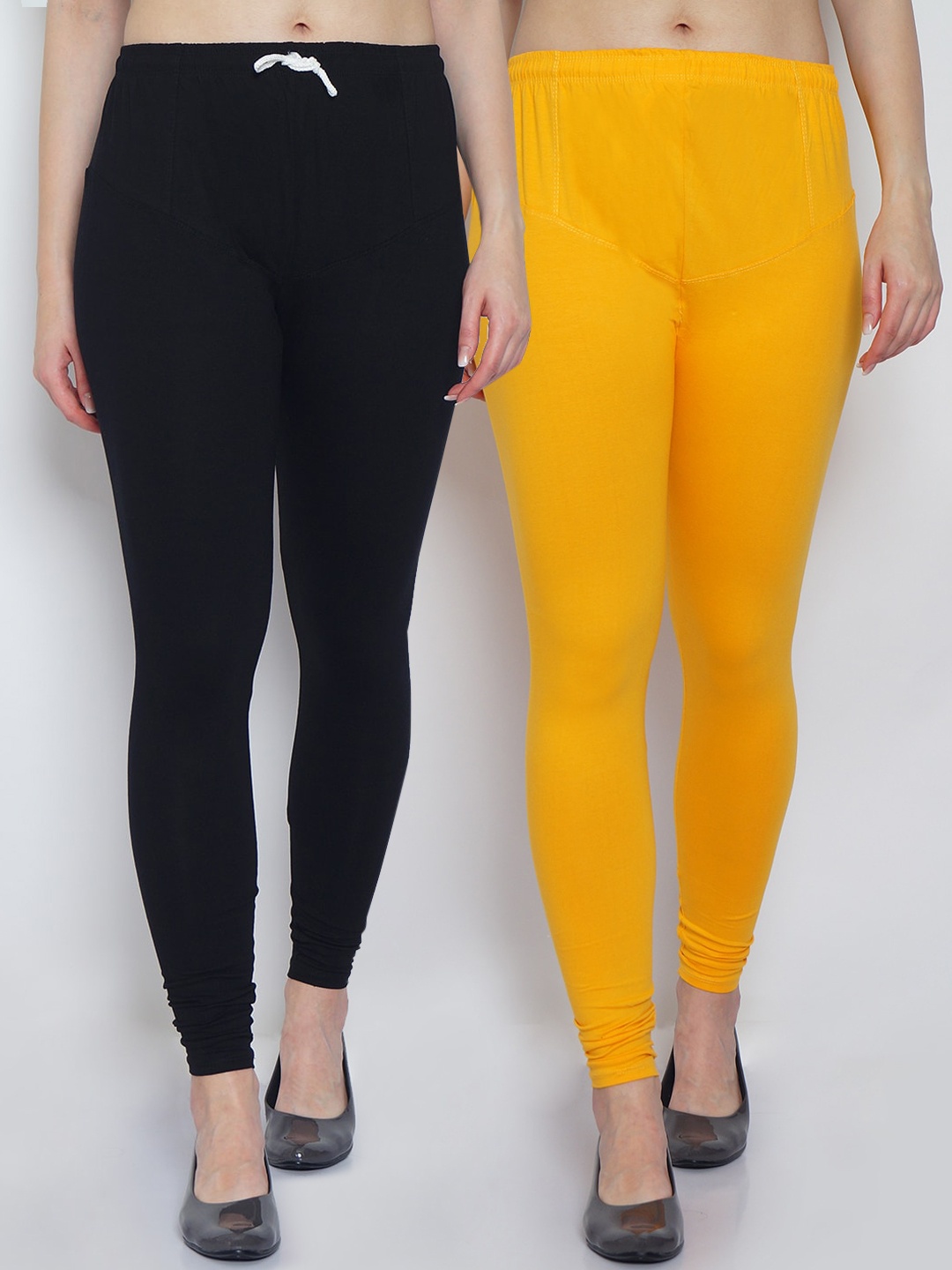 

GRACIT Women Pack Of 2 Yellow & Black Churidar-Length Leggings