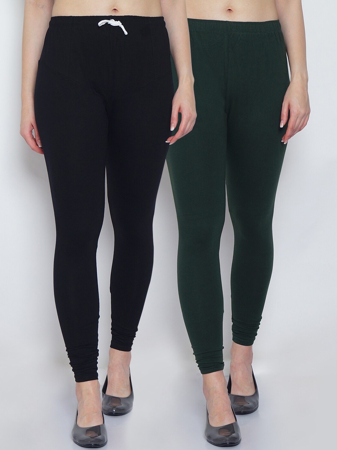 

GRACIT Woman Pack of 2 Solid Black & Green Churidar Length Legging