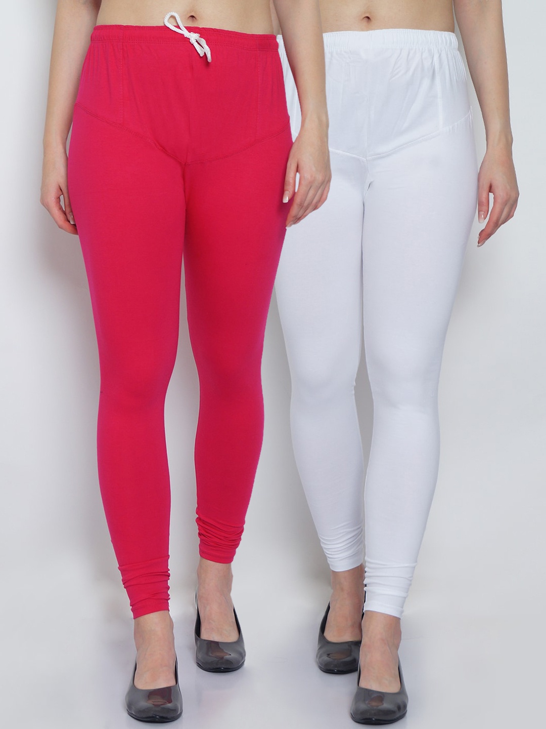 

GRACIT Women Pack Of 2 Pink & White Solid Churidar Leggings