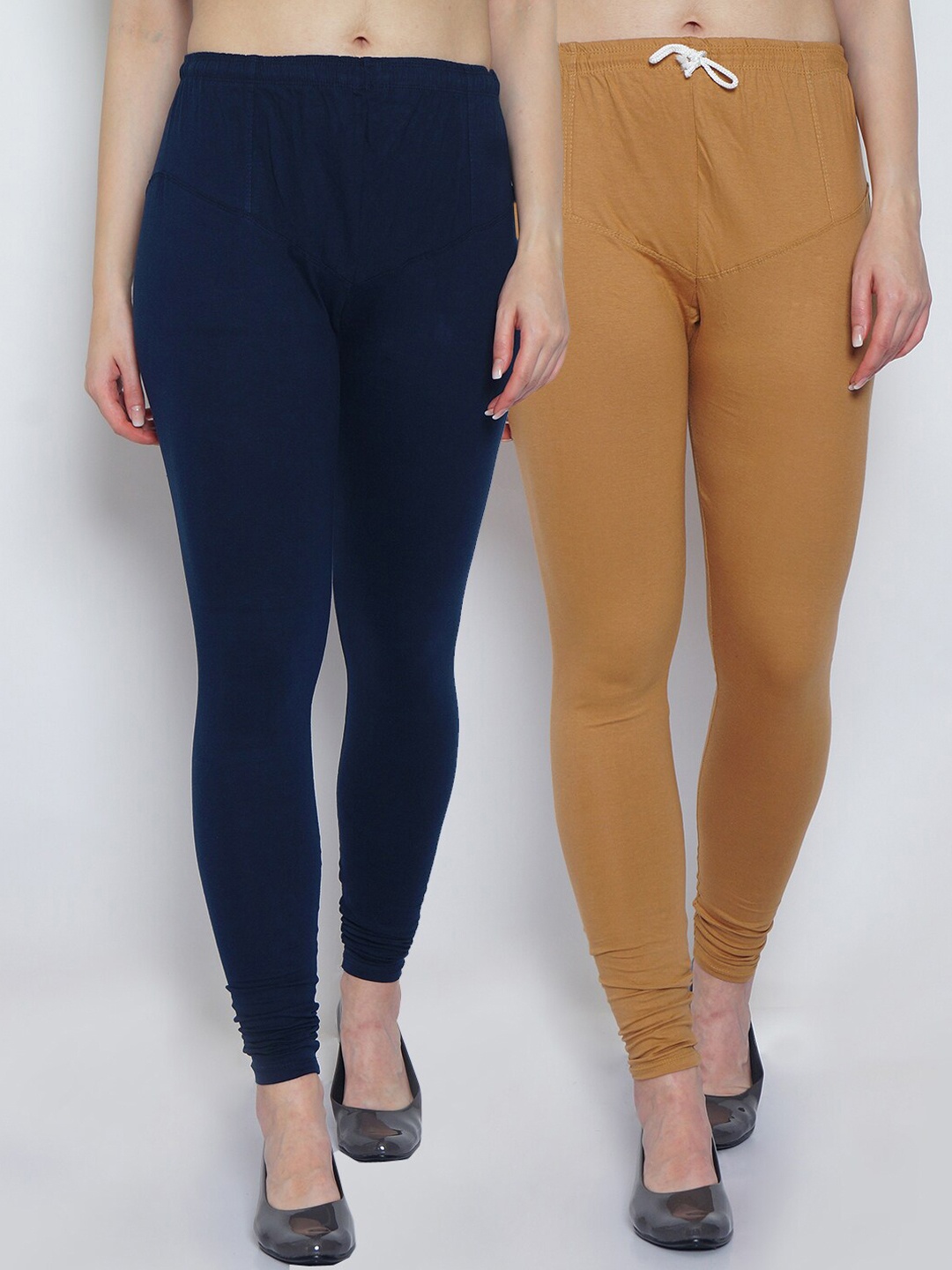 

GRACIT Women Pack Of 2 Solid Cotton Churidar Length Leggings, Navy blue