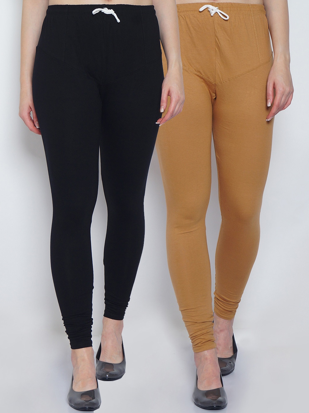 

GRACIT Women Pack Of 2 Black & Beige Solid Churidar Leggings