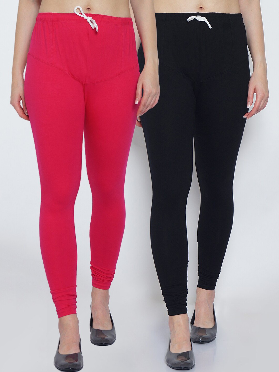 

GRACIT Women Pack Of 2 Pink & Black Solid Churidar Leggings