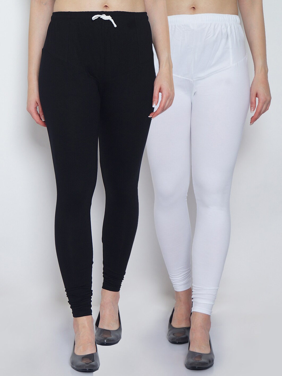 

GRACIT Women Pack of 2 Black & White Solid Churidar Length Legging