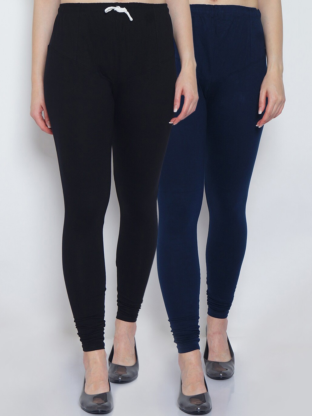 

GRACIT Women Pack Of 2 Black & Navy Blue Solid Churidar Leggings