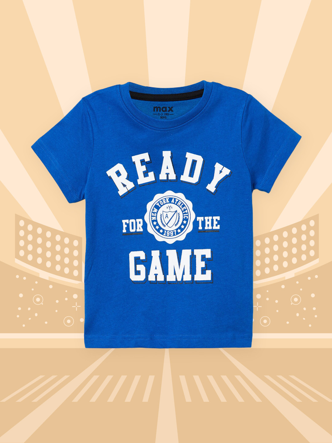 

max Boys Blue Typography Printed Cotton T-shirt