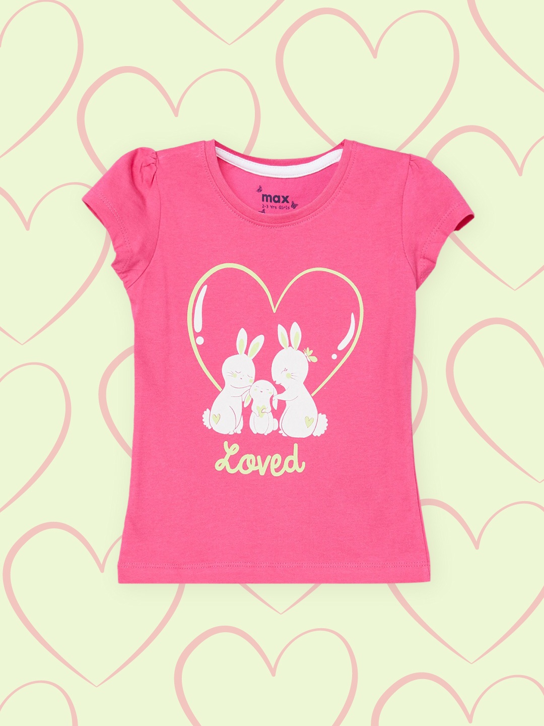

max Girls Pink Cotton Printed T-shirt
