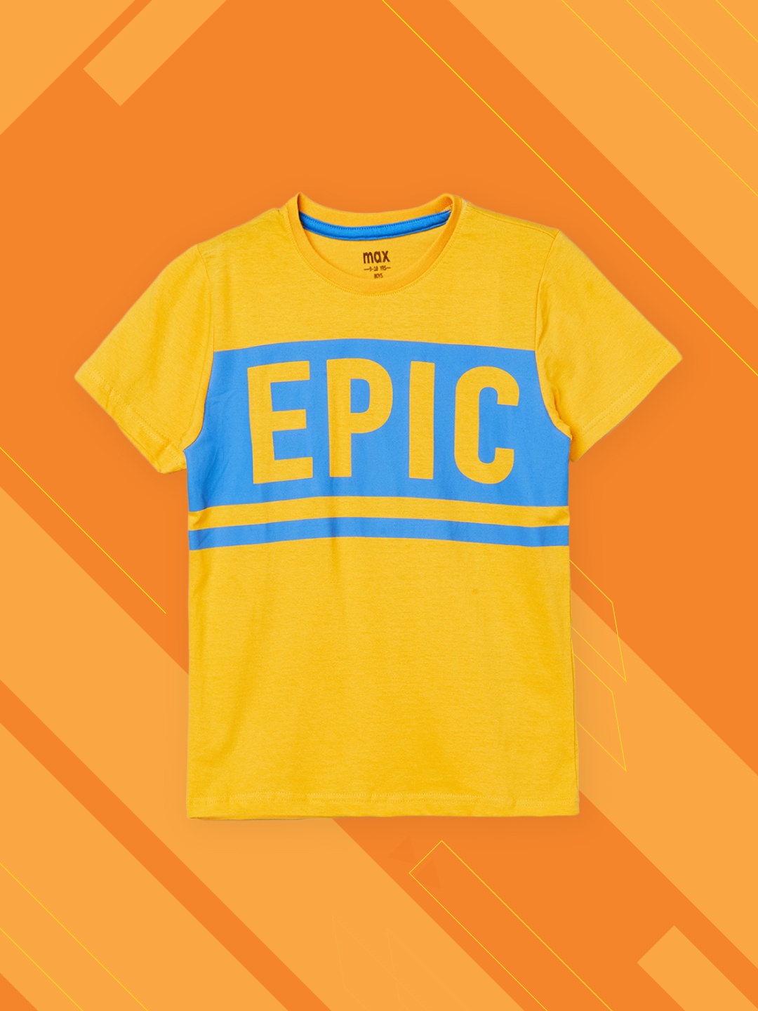 max Boys Yellow & Blue Typography Printed Cotton T-shirt