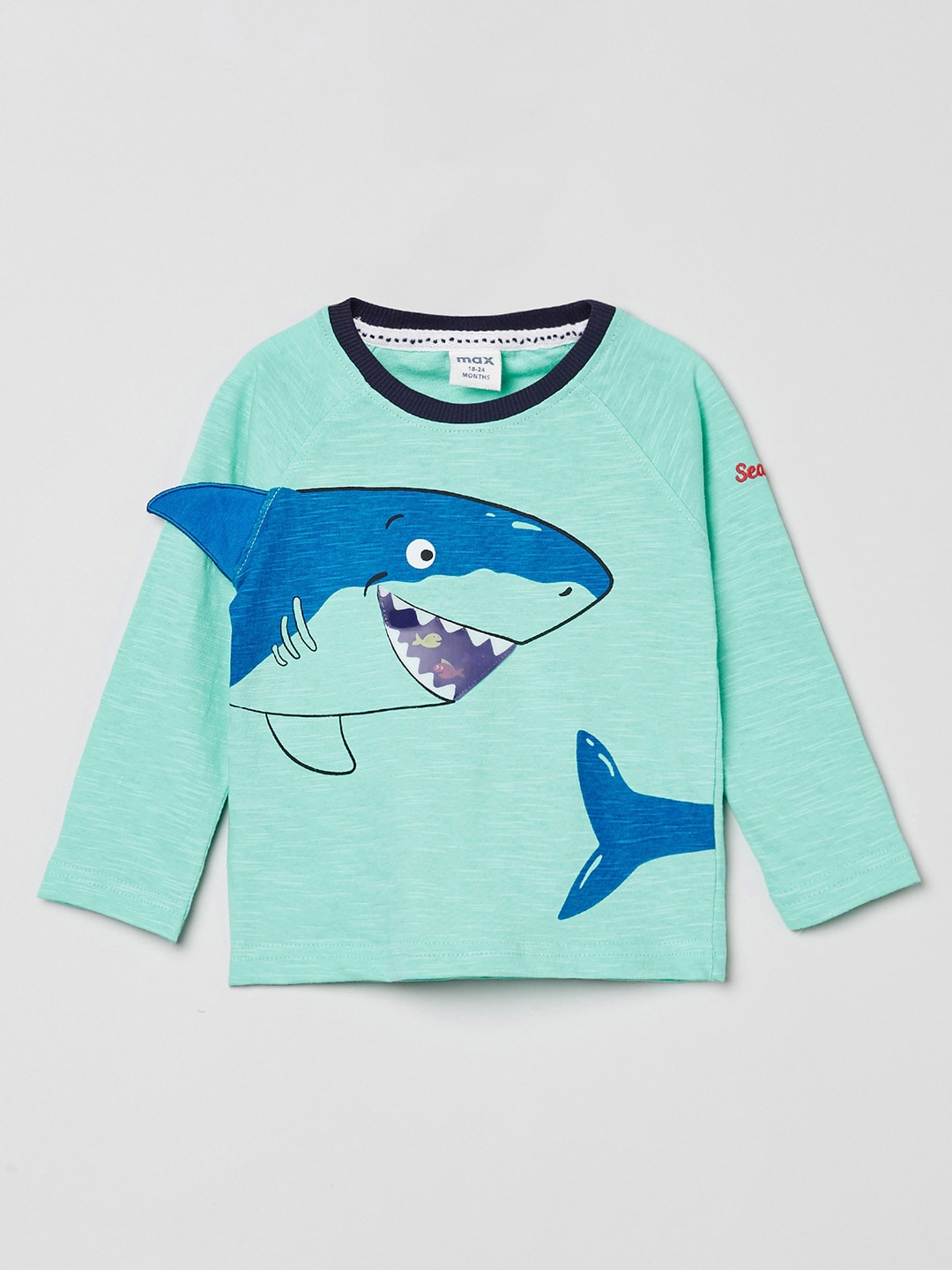 

max Boys Blue & Green Printed Cotton T-shirt