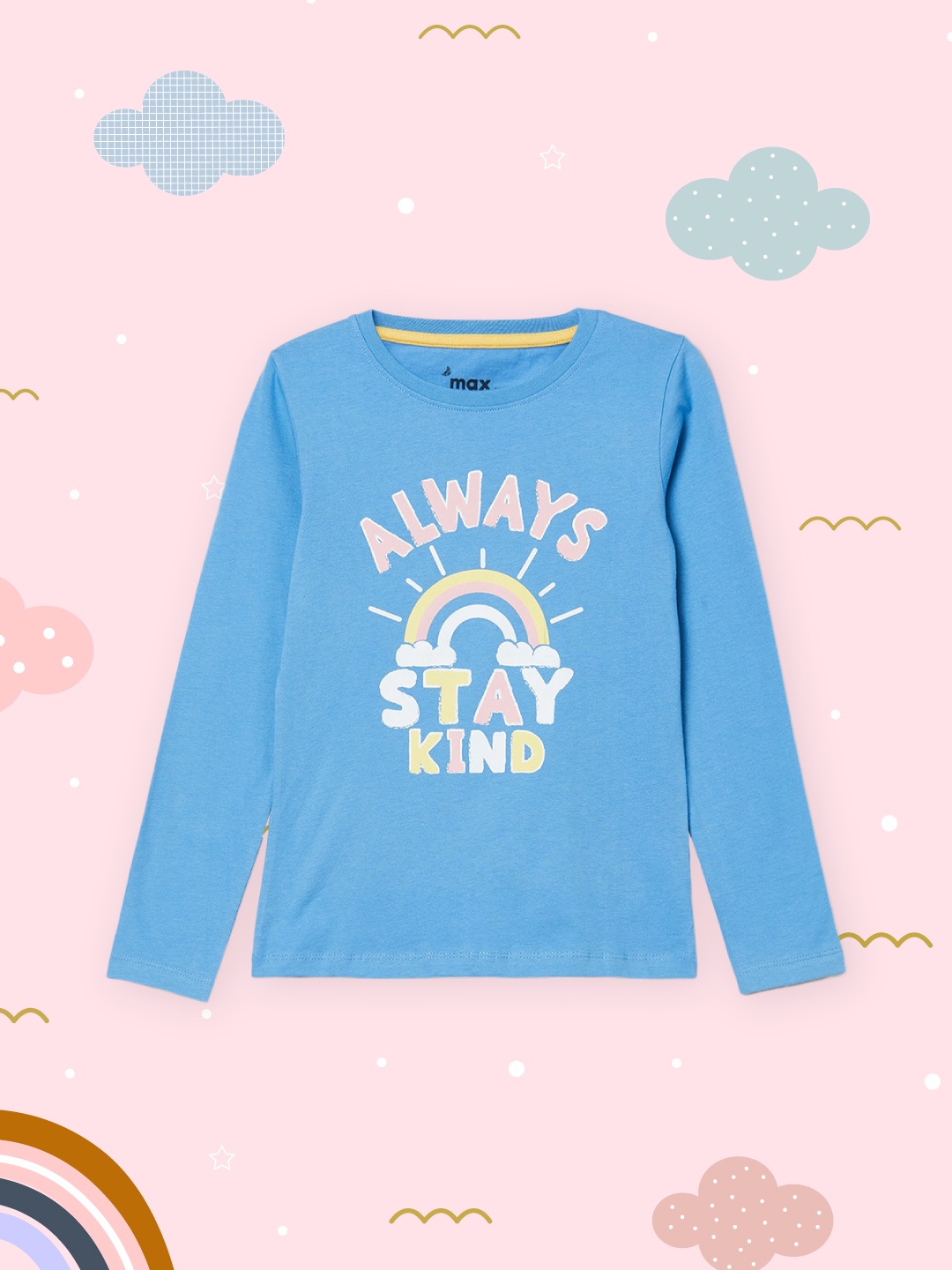 

max Girls Blue Typography Printed T-shirt
