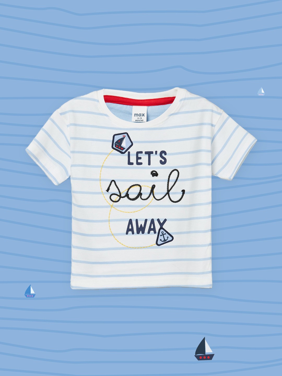 

max Boys White & Blue Striped T-shirt