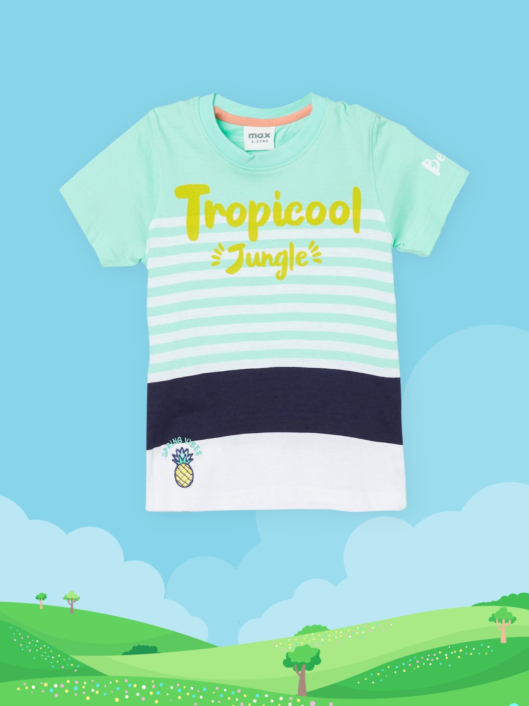 

max Boys Turquoise Blue & White Striped Pure Cotton T-shirt