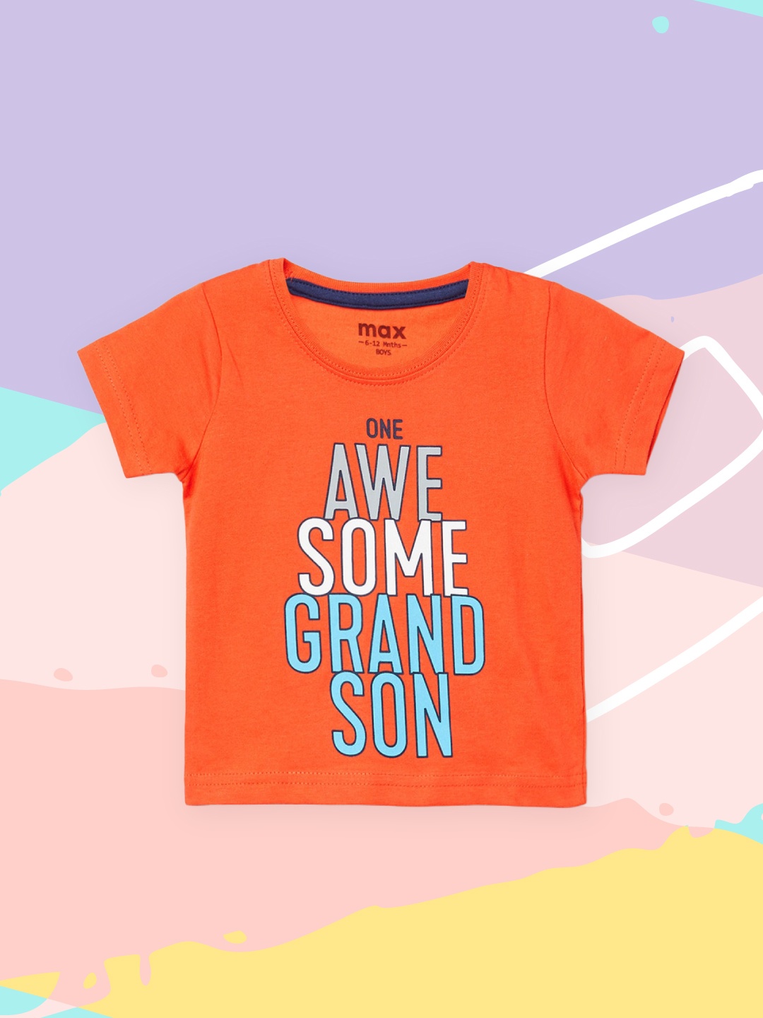 

max Boys Orange Typography Printed T-shirt
