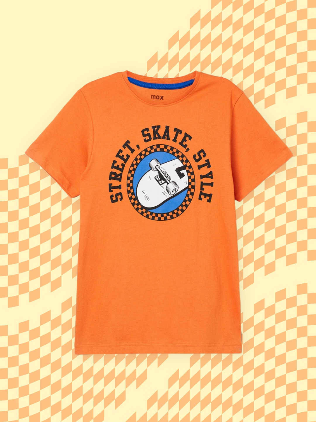 

max Boys Orange Printed T-shirt