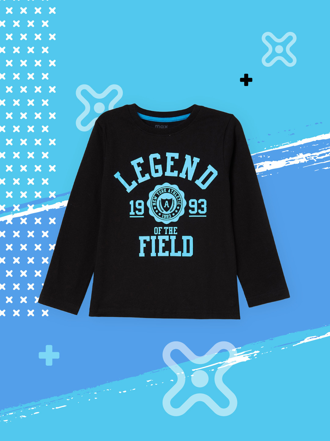 

max Boys Black & Blue Typography Printed Pure Cotton T-shirt