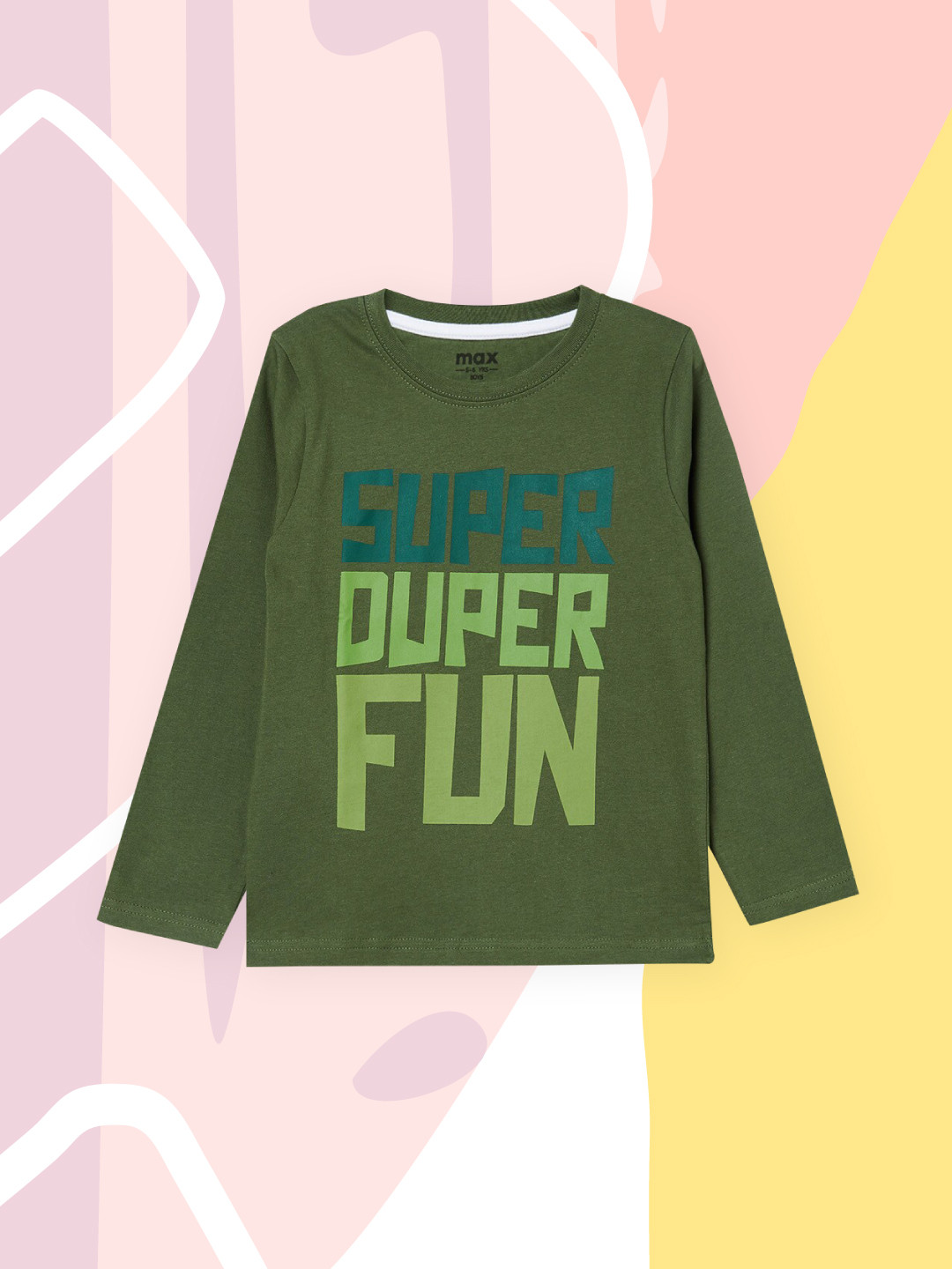 

max Boys Olive Green Typography Printed Pure Cotton T-shirt