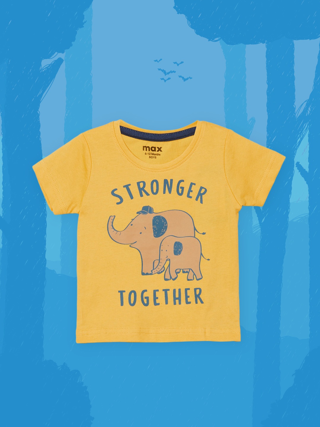 

max Boys Yellow & Blue Typography Printed Pure Cotton T-shirt