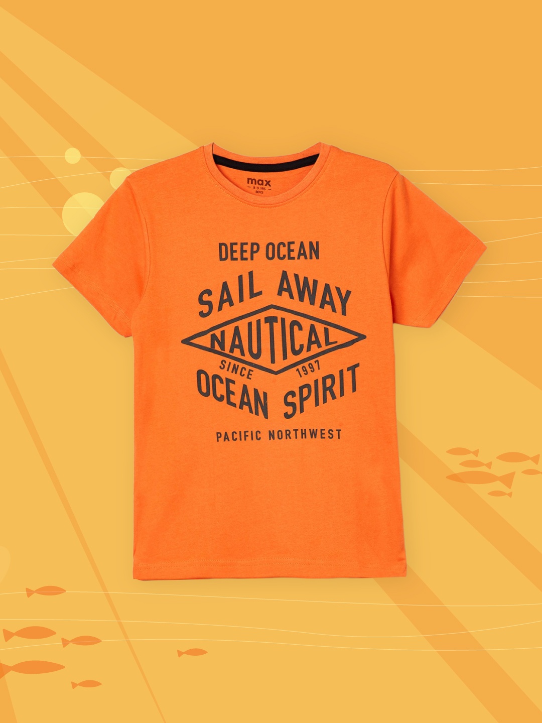 

max Boys Orange Typography Printed T-shirt