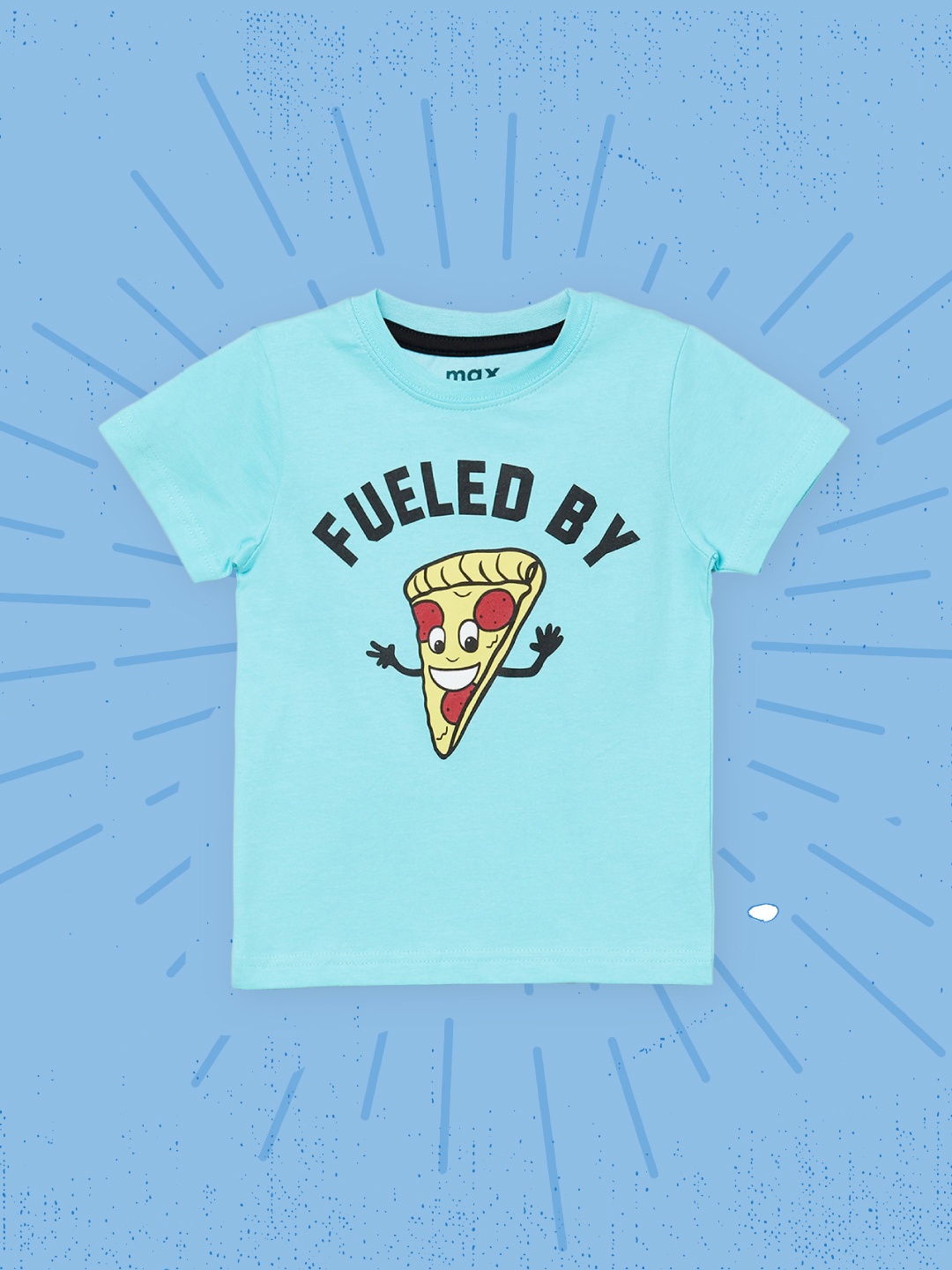 

max Boys Blue & Black Typography Printed Pure Cotton T-shirt