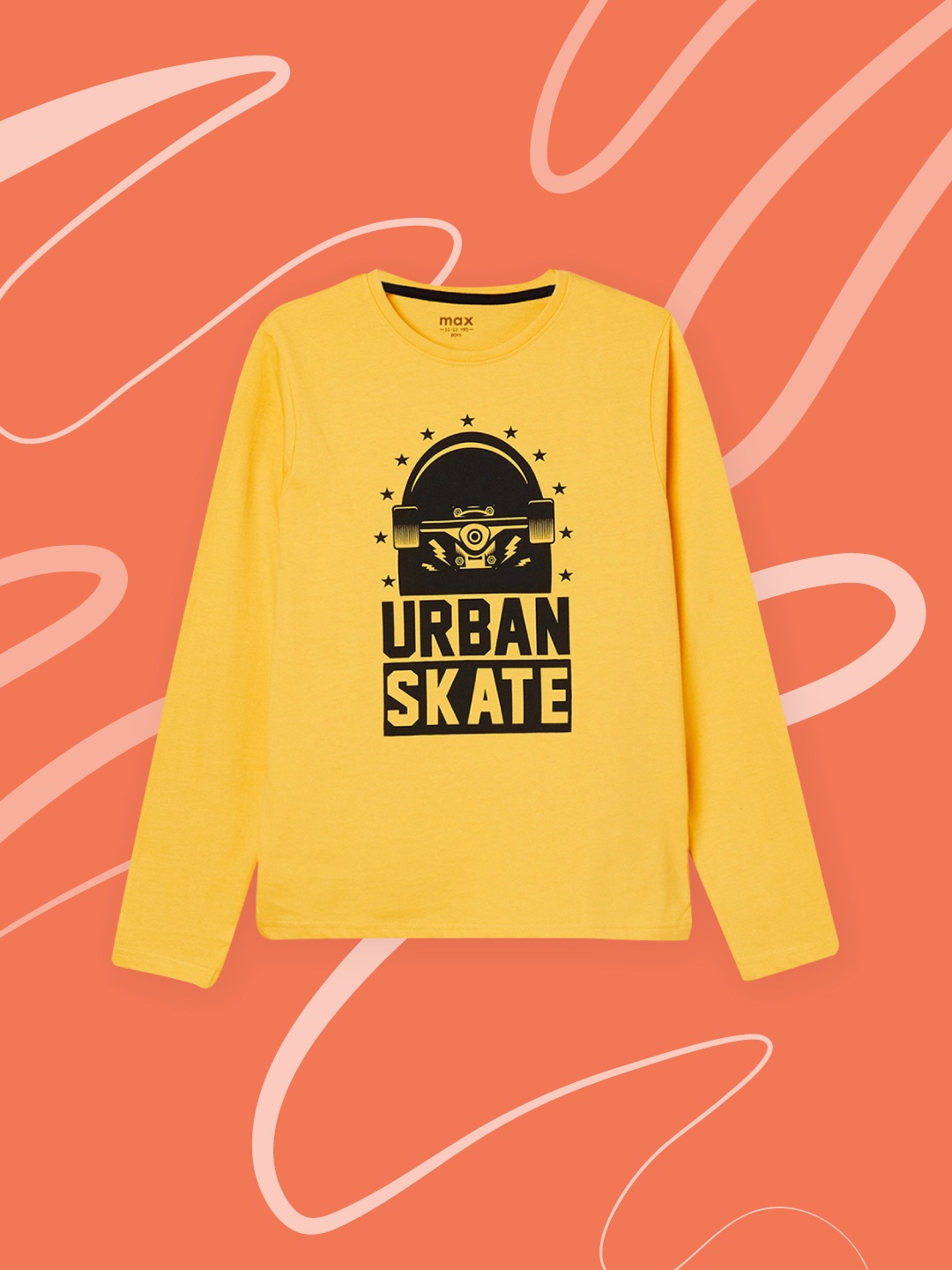 

max Boys Yellow & Black Typography Printed Pure Cotton T-shirt