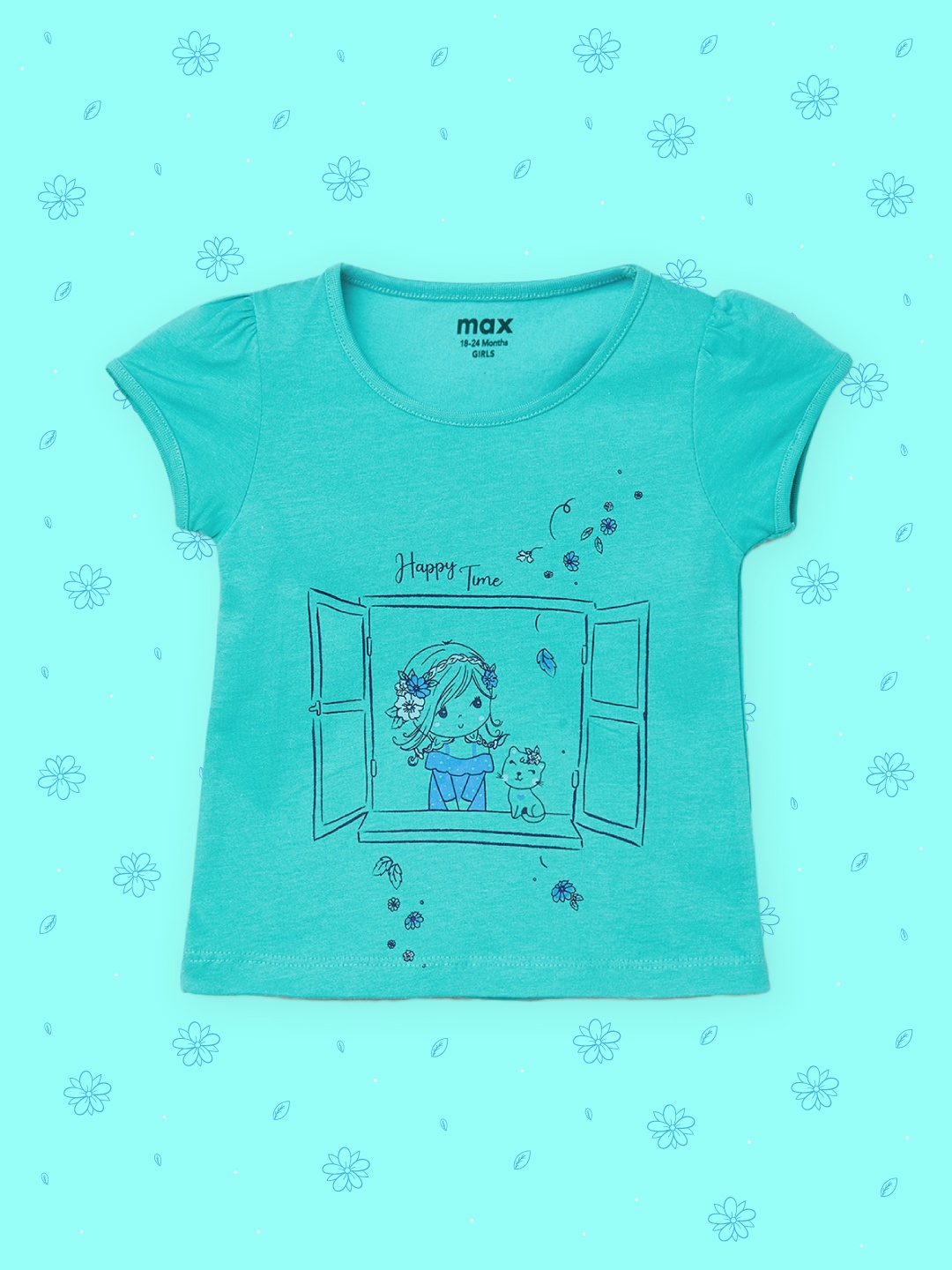 

max Girls Green Printed Pure Cotton T-shirt