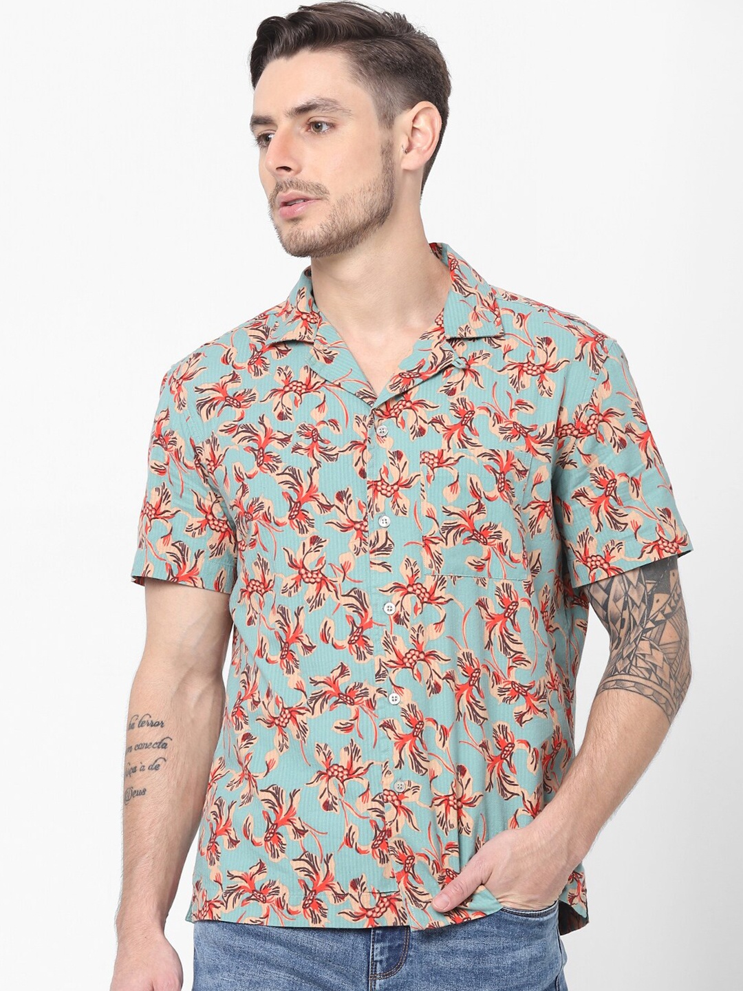 

Celio Men Blue Floral Printed Regular Fit Casual Shirt