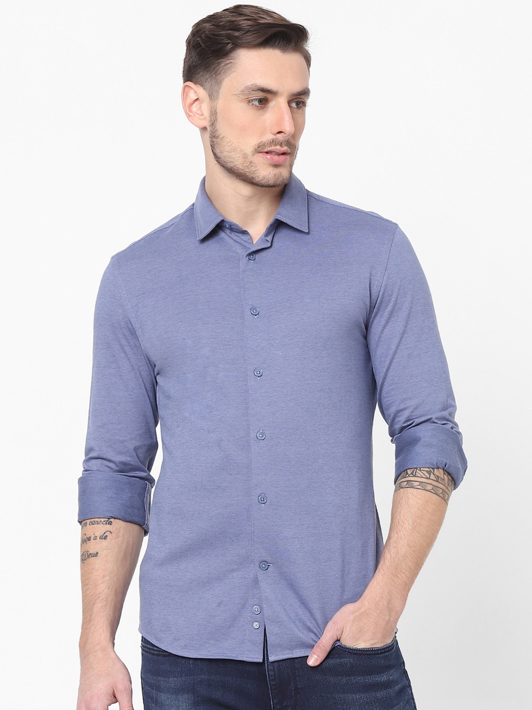 

Celio Men Blue Slim Fit Cotton Casual Shirt