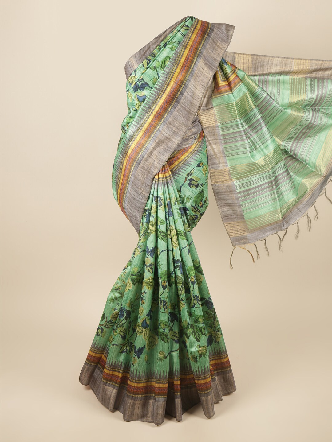 

Pothys Green & Blue Floral Art Silk Saree