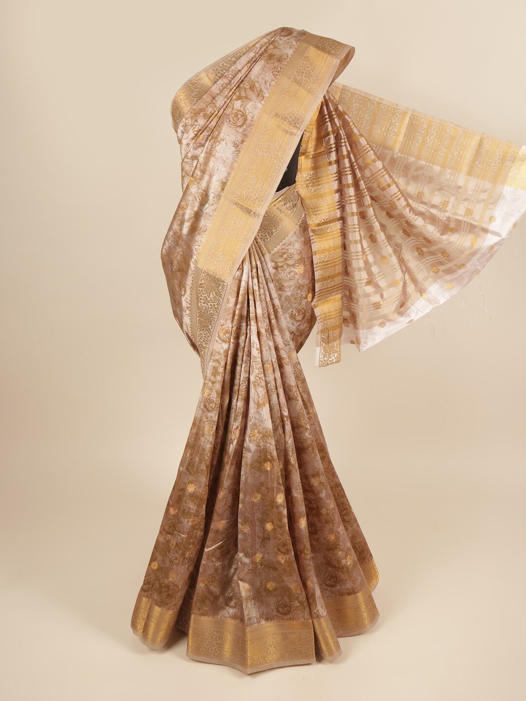 

Pothys Gold-Toned Floral Printed Art Silk Saree