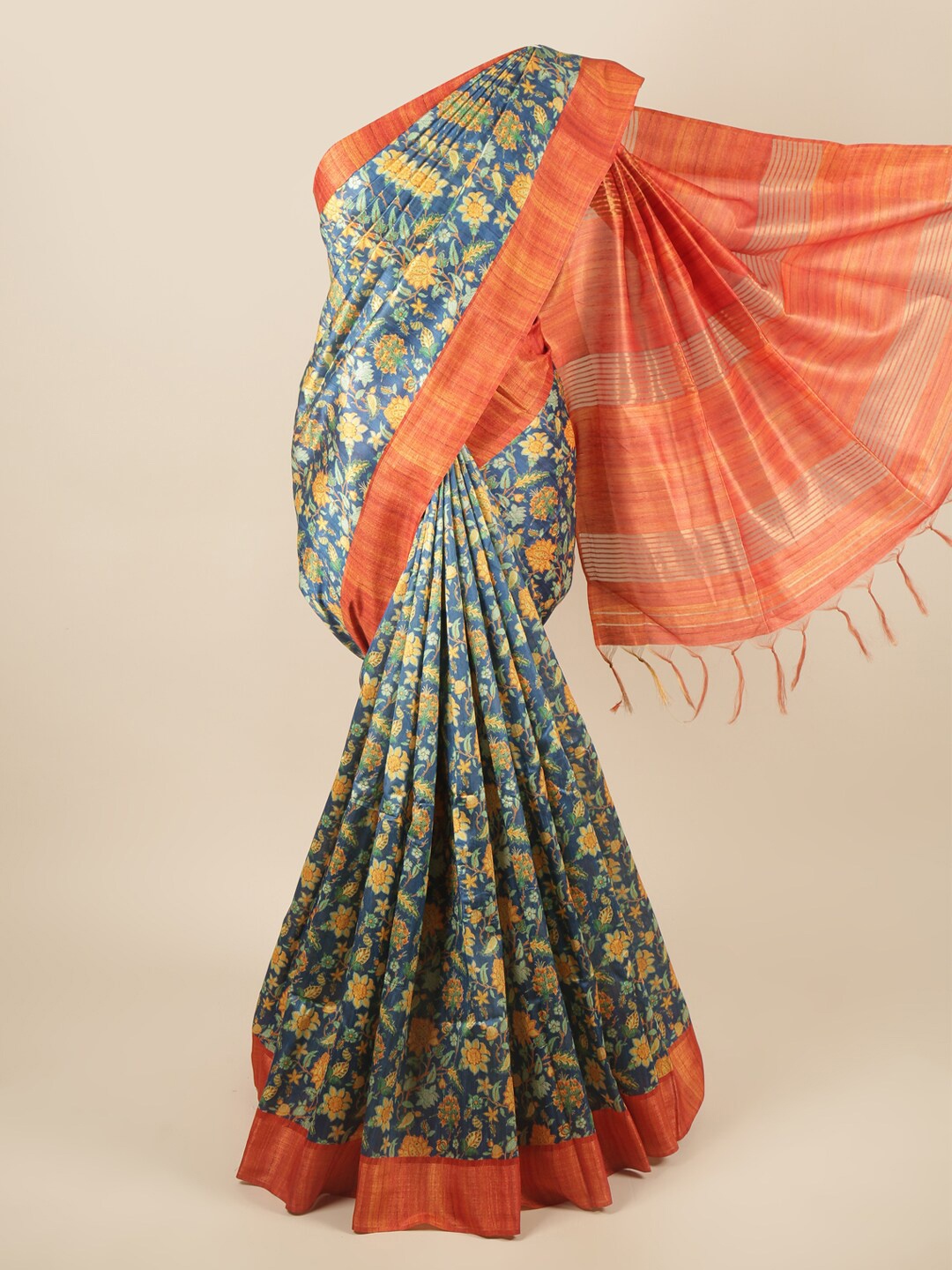 

Pothys Blue & Yellow Floral Zari Art Silk Saree