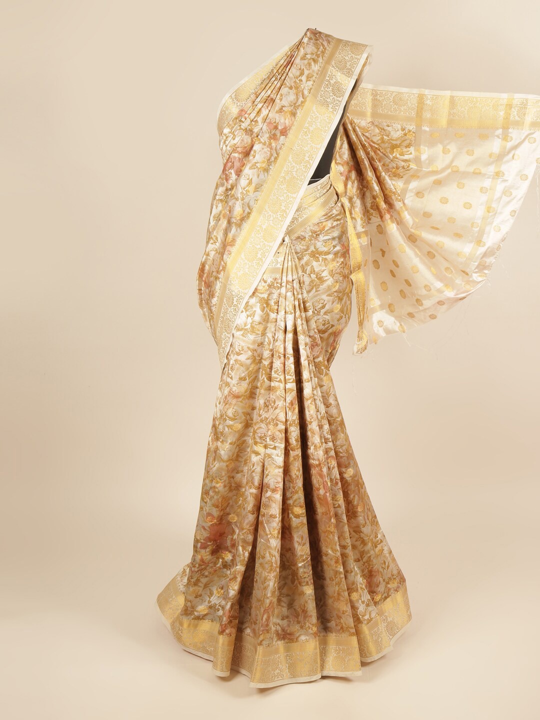 

Pothys Gold-Toned & Brown Floral Zari Art Silk Saree