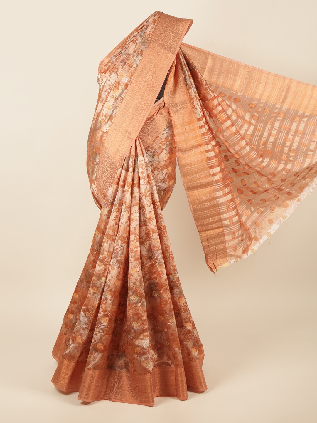 

Pothys Rust Floral Printed Art Silk Saree