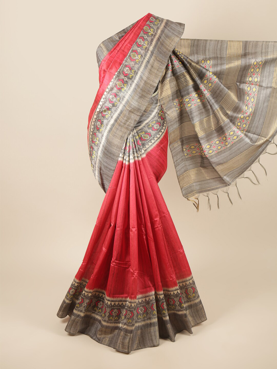 

Pothys Red & Grey Floral Zari Art Silk Saree