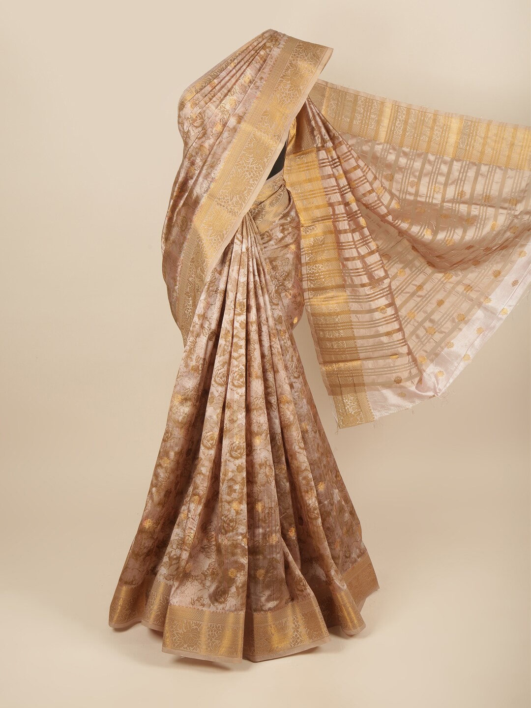

Pothys Gold-Toned Floral Printed Zari Art Silk Saree