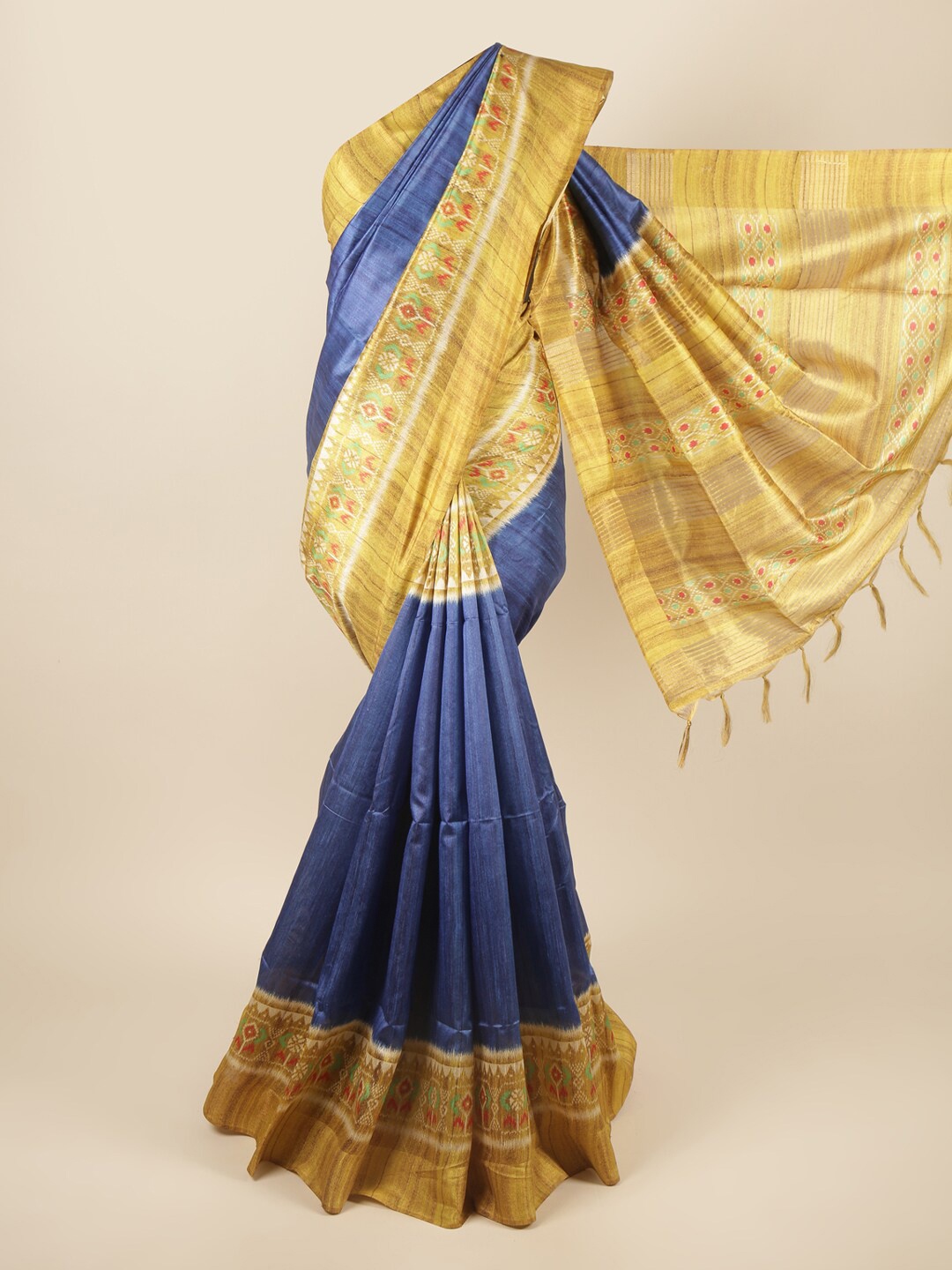 

Pothys Navy Blue & Tan Printed Zari Art Silk Saree