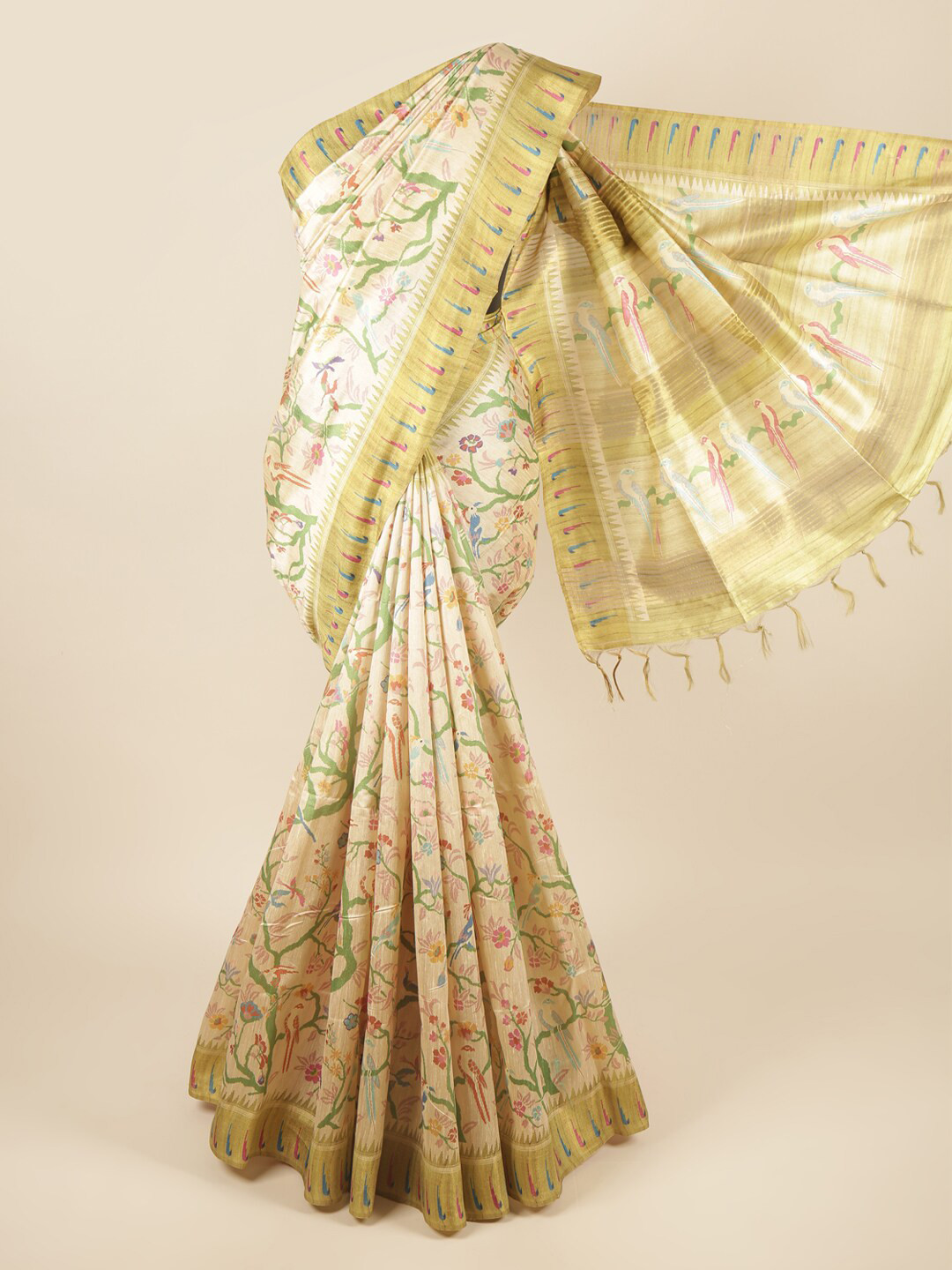

Pothys Cream-Coloured Floral Printed Art Silk Saree